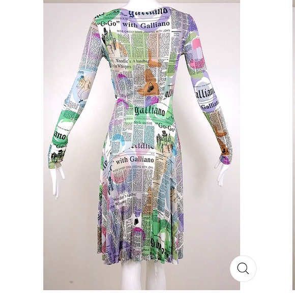 Galliano Vintage Pastel Newspaper Print Long Sleeve Dress - Picture 15 of 16